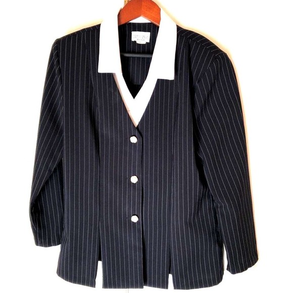 Dress Savvy Womens Suit Jacket Blazer Blue Pinstripe 3 Button Long Sleeve USA 10 - Picture 1 of 8